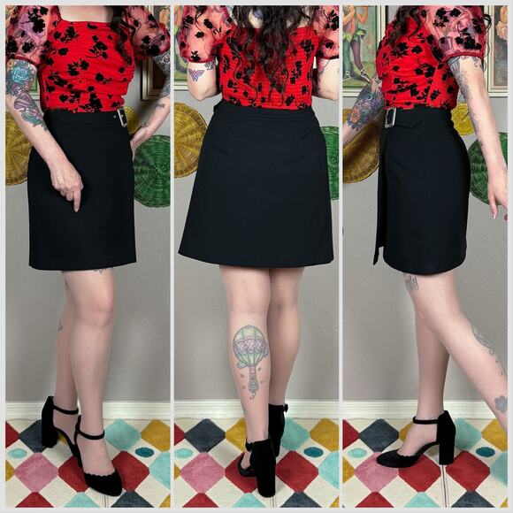 Vintage 1980s Black High Waist Mini Wrap Skirt - Picture 3 of 7